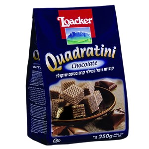 קוביות וופל לואקר פריך מילוי קרם קקאו ושוקולד 250 גרם