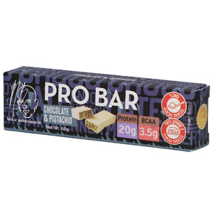 מקס ברנר שוקולד לבן ממולא בקרם פיסטוק מועשר בחלבון ופתיתי סויה קראנצ'ים 60 גר'.